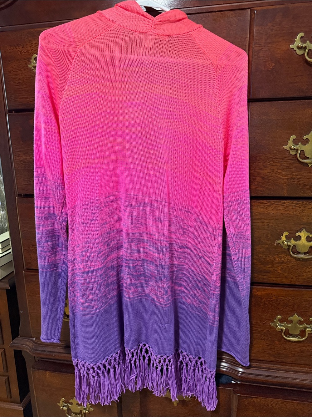 Lilly Pulitzer Pink to Purple Ombre Fringe Open-Front Cardigan - Picture 3 of 3